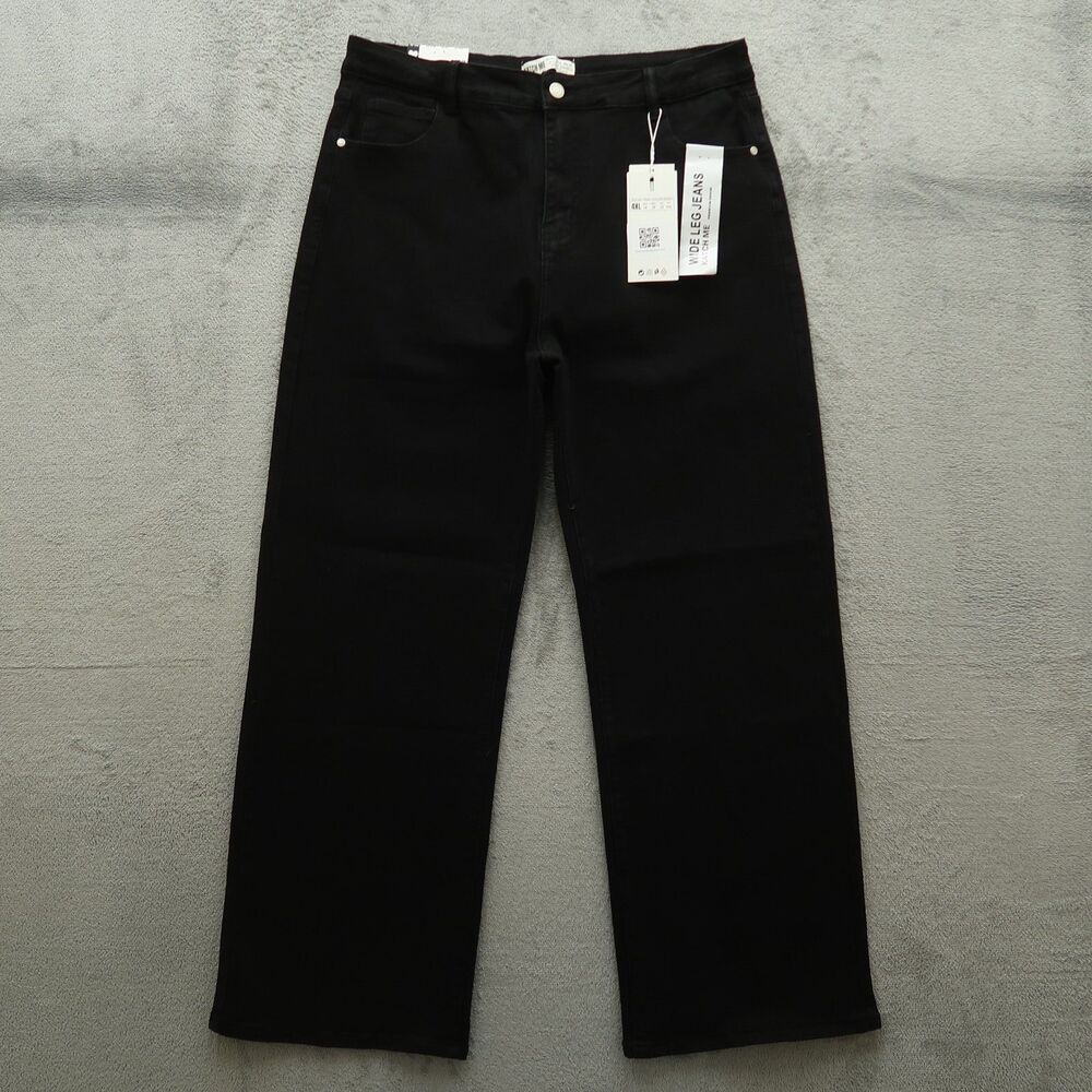 Katch Me Jeans Women's Size 18 Black High-Rise Wide-Leg Denim 30" Inseam NWT